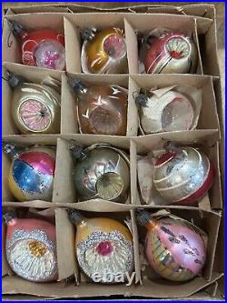 Vintage Christmas Fantasia Teardrop Indent Ornaments Poland Mica Glitter Box 12