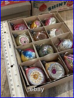 Vintage Christmas Fantasia Teardrop Indent Ornaments Poland Mica Glitter Box 12