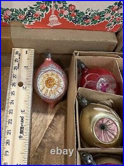 Vintage Christmas Fantasia Teardrop Indent Ornaments Poland Mica Glitter Box 12