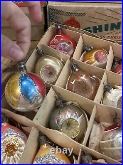 Vintage Christmas Fantasia Teardrop Indent Ornaments Poland Mica Glitter Box 12