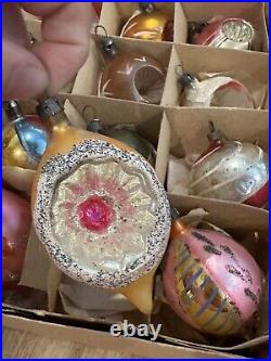 Vintage Christmas Fantasia Teardrop Indent Ornaments Poland Mica Glitter Box 12