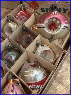 Vintage Christmas Fantasia Teardrop Indent Ornaments Poland Mica Glitter Box 12