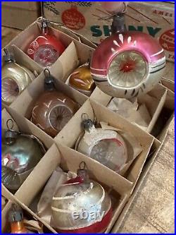 Vintage Christmas Fantasia Teardrop Indent Ornaments Poland Mica Glitter Box 12