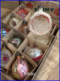 Vintage Christmas Fantasia Teardrop Indent Ornaments Poland Mica Glitter Box 12