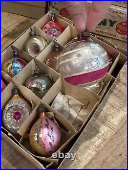 Vintage Christmas Fantasia Teardrop Indent Ornaments Poland Mica Glitter Box 12