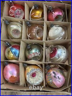 Vintage Christmas Fantasia Teardrop Indent Ornaments Poland Mica Glitter Box 12