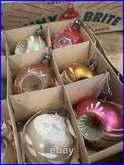 Vintage Christmas Fantasia Teardrop Indent Ornaments Poland Mica Glitter Box 12