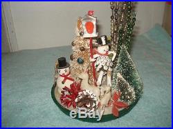 Vintage Christmas Flocked Bottle Brush Tree Glass, Snowmen, Beads, Deer Ornaments