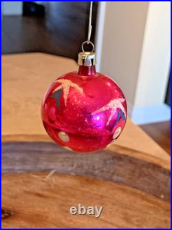 Vintage Christmas Glass Handpainted Boxed Ornaments Poland Set of 12 Floral Leaf