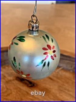 Vintage Christmas Glass Handpainted Boxed Ornaments Poland Set of 12 Floral Leaf