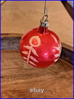 Vintage Christmas Glass Handpainted Boxed Ornaments Poland Set of 12 Floral Leaf