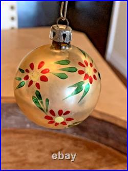 Vintage Christmas Glass Handpainted Boxed Ornaments Poland Set of 12 Floral Leaf