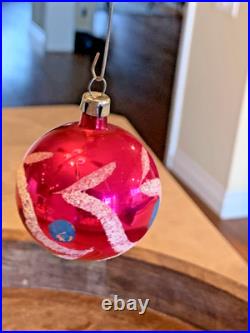 Vintage Christmas Glass Handpainted Boxed Ornaments Poland Set of 12 Floral Leaf