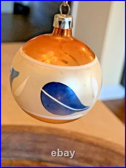 Vintage Christmas Glass Handpainted Boxed Ornaments Poland Set of 12 Floral Leaf