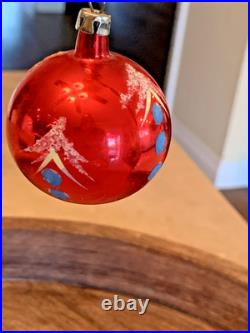 Vintage Christmas Glass Handpainted Boxed Ornaments Poland Set of 12 Floral Leaf