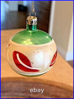 Vintage Christmas Glass Handpainted Boxed Ornaments Poland Set of 12 Floral Leaf