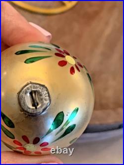 Vintage Christmas Glass Handpainted Boxed Ornaments Poland Set of 12 Floral Leaf