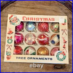 Vintage Christmas Glass Handpainted Boxed Ornaments Poland Set of 12 Floral Leaf