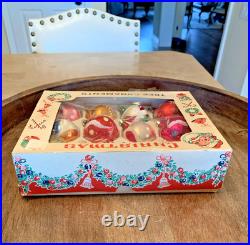 Vintage Christmas Glass Handpainted Boxed Ornaments Poland Set of 12 Floral Leaf