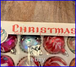 Vintage Christmas Glass Handpainted Boxed Ornaments Poland Set of 12 Floral Leaf