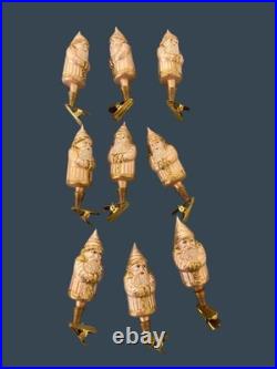 Vintage Christmas Glass Santa Clip On Christmas Tree Ornaments Set Of 9