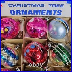 Vintage Christmas Ornament Balls Baubles Round Glass Estimated 1950s Set Of 12