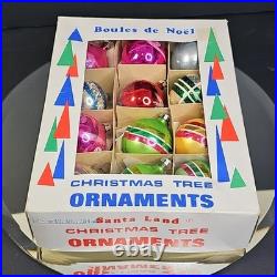 Vintage Christmas Ornament Balls Baubles Round Glass Estimated 1950s Set Of 12