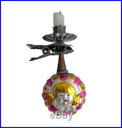 Vintage Christmas Ornament Candle Holder With Glass Ball Angel (# 17972)