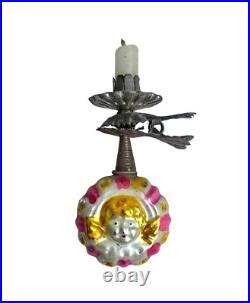 Vintage Christmas Ornament Candle Holder With Glass Ball Angel (# 17972)