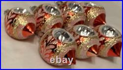 Vintage Christmas Ornament Glass Reflector Indent Teardrop Pink/Red Glitter x7