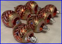 Vintage Christmas Ornament Glass Reflector Indent Teardrop Pink/Red Glitter x7