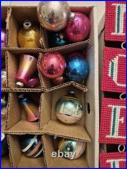 Vintage Christmas Ornament Lot Shiny Brite 1950s Mercury Glass NOEL MCM