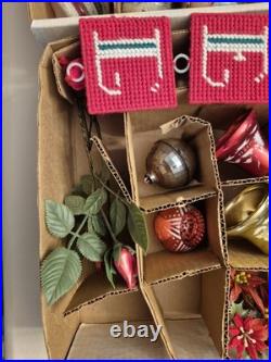 Vintage Christmas Ornament Lot Shiny Brite 1950s Mercury Glass NOEL MCM