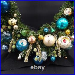 Vintage Christmas Ornament Wreath 24 All GLASS withStorage Case & Hanger