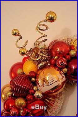 Vintage Christmas Ornament Wreath Glass Blow Mold Reindeer Shiny Brite Handmade