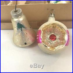 Vintage Christmas Ornaments Glass Double Indent Teardrop Mica Stenciled Poland