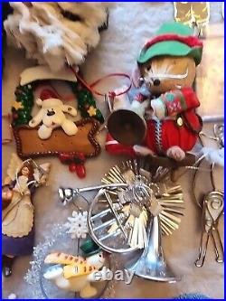 Vintage Christmas Ornaments Lot Of 73 Glass Crochet Ceramic Disney Handmade