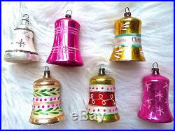 Vintage Christmas Ornaments Mercury Glass Bells Christmas Bells 6 Pieces