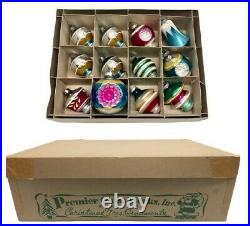 Vintage Christmas Ornaments Premier Glass Works Box Made In US Of A Shiny Brite