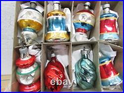 Vintage Christmas Premier Glass Works War Era Ornaments Lanterns Tops IOB