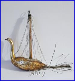 Vintage Christmas ornament glass bird with wire netting wrap