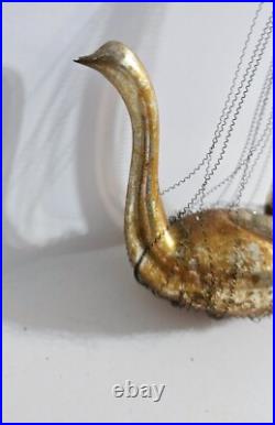 Vintage Christmas ornament glass bird with wire netting wrap