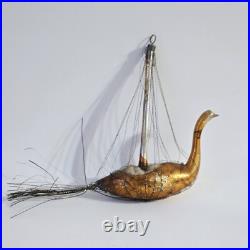 Vintage Christmas ornament glass bird with wire netting wrap