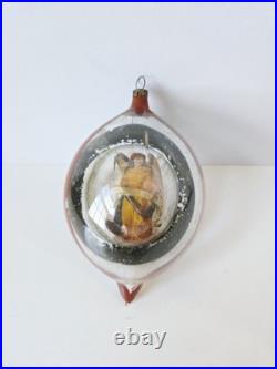 Vintage Christmas ornament glass dioramma spun glass angel indent