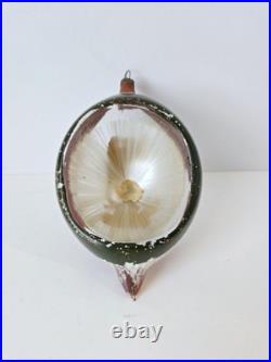 Vintage Christmas ornament glass dioramma spun glass angel indent