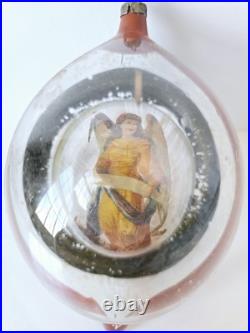 Vintage Christmas ornament glass dioramma spun glass angel indent