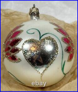 Vintage Christopher Radko 1989 Ornament Signed Pink Flower Heart Christmas READ