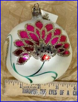 Vintage Christopher Radko 1989 Ornament Signed Pink Flower Heart Christmas READ