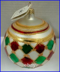 Vintage Christopher Radko Large Christmas Ball Ornament Gold Green Red