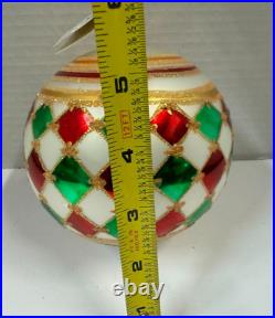 Vintage Christopher Radko Large Christmas Ball Ornament Gold Green Red